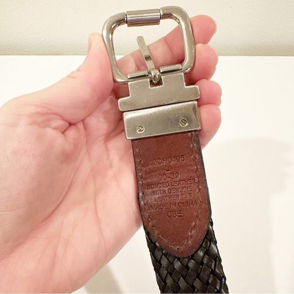 Chaps Classic Prep Preppy Black Woven Bonded Leather Belt - Picture 7 of 8